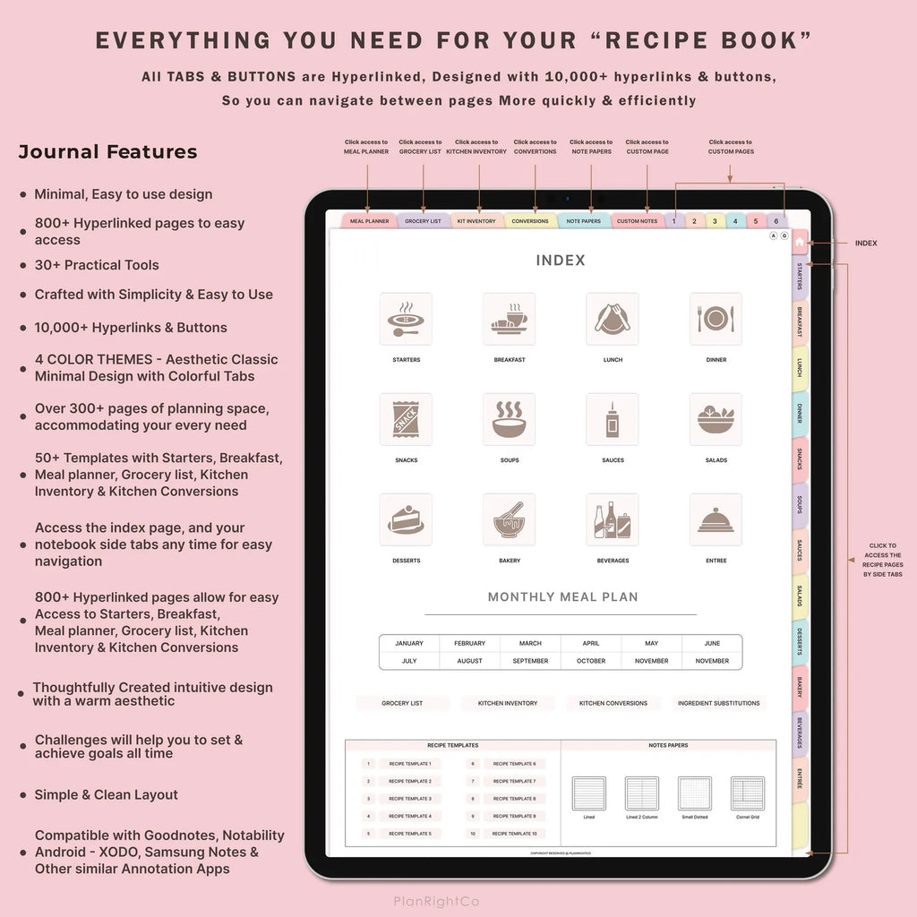 Digital Meal Planner with FREE Recipe Book and Recipe Journal