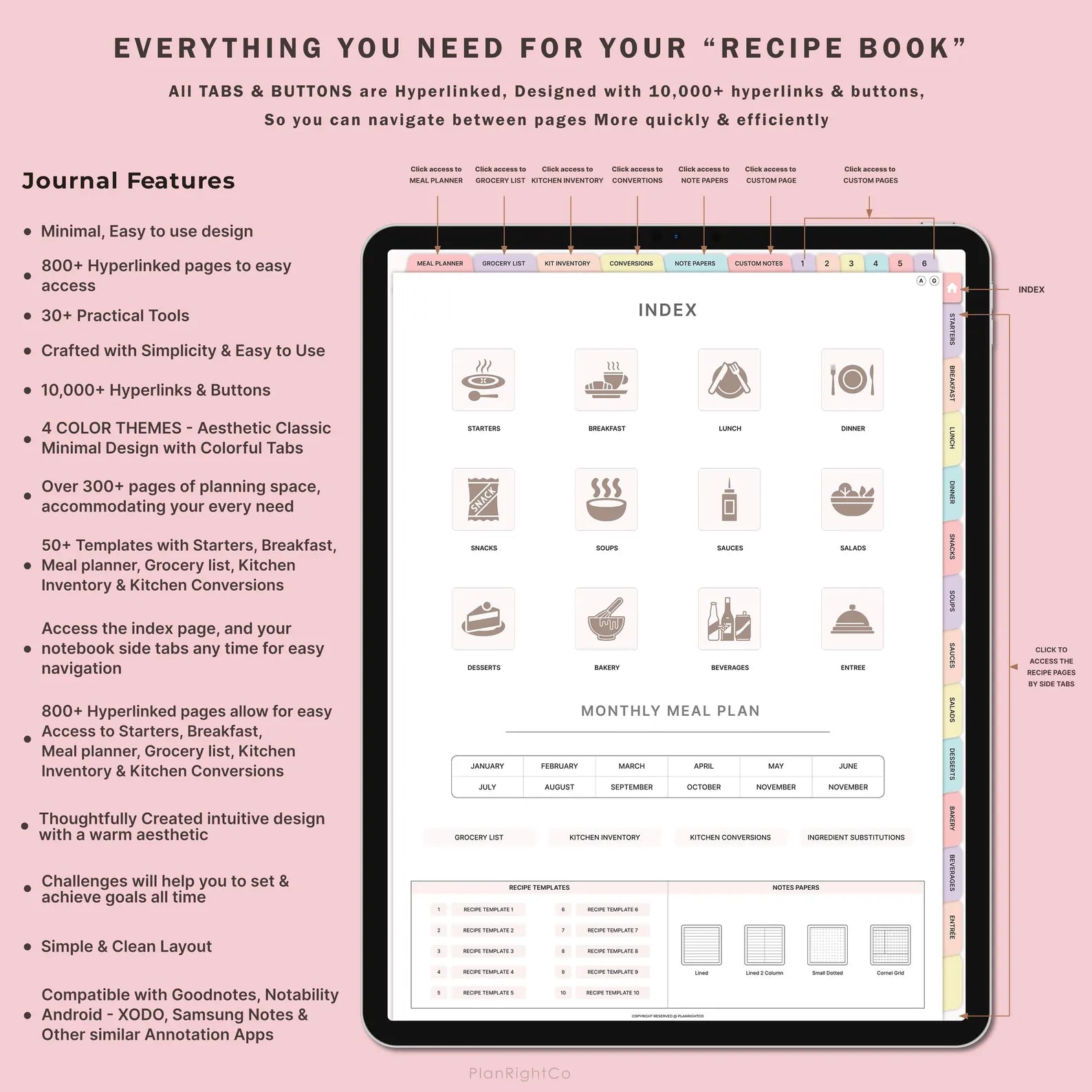 Digital Meal Planner with FREE Recipe Book and Recipe Journal