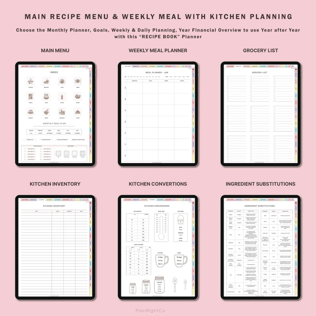 Digital Meal Planner with FREE Recipe Book and Recipe Journal