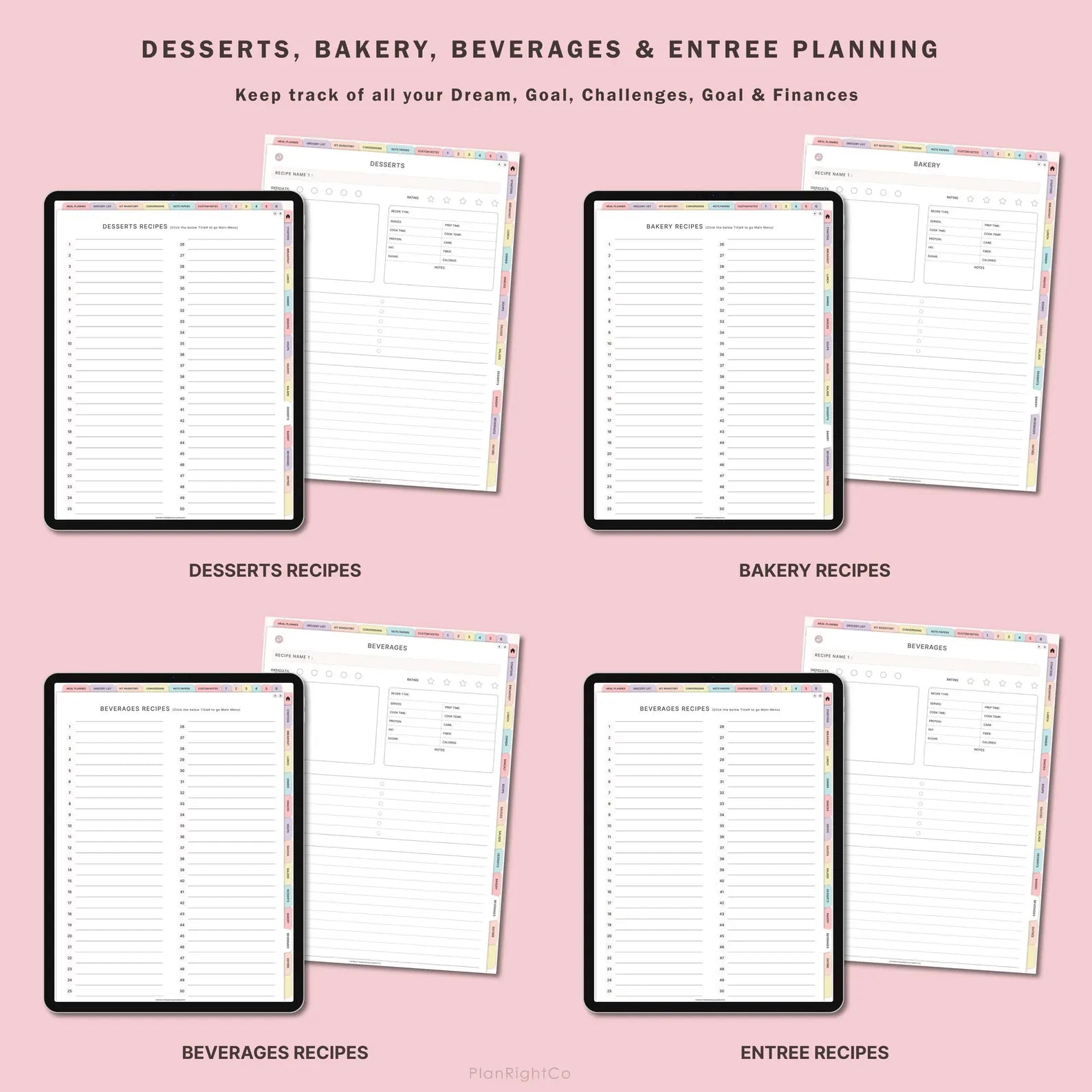 Digital Meal Planner with FREE Recipe Book and Recipe Journal