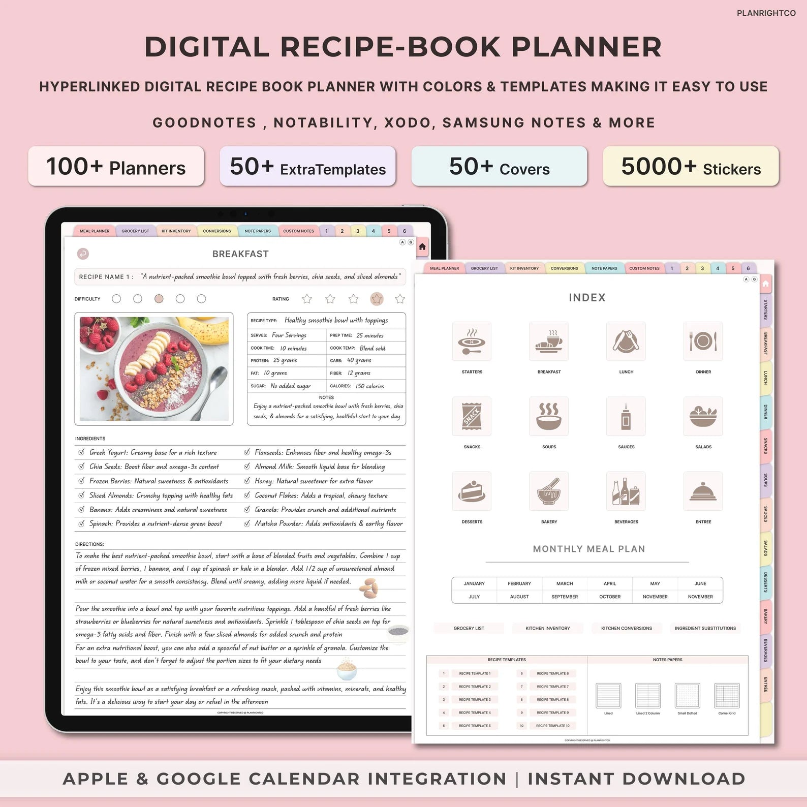 Digital Meal Planner with FREE Recipe Book and Recipe Journal