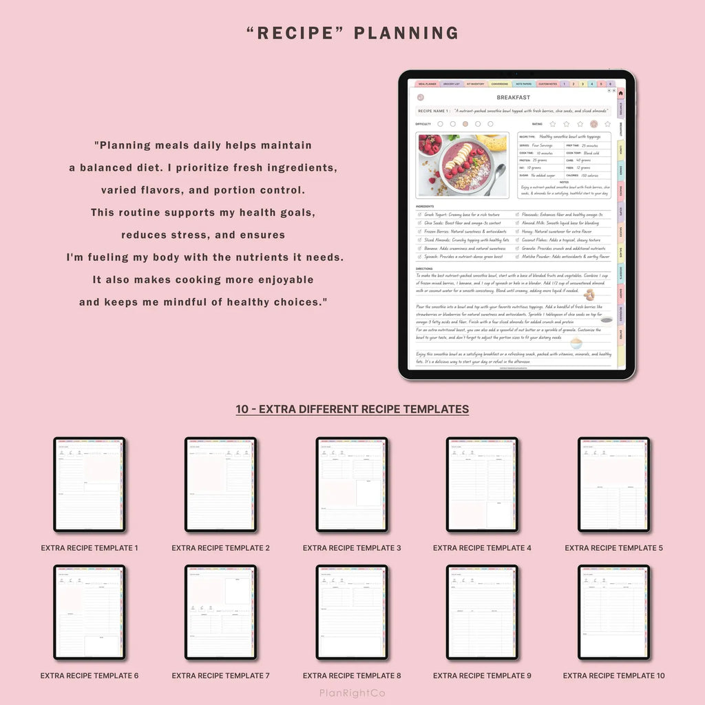 Digital Meal Planner with FREE Recipe Book and Recipe Journal