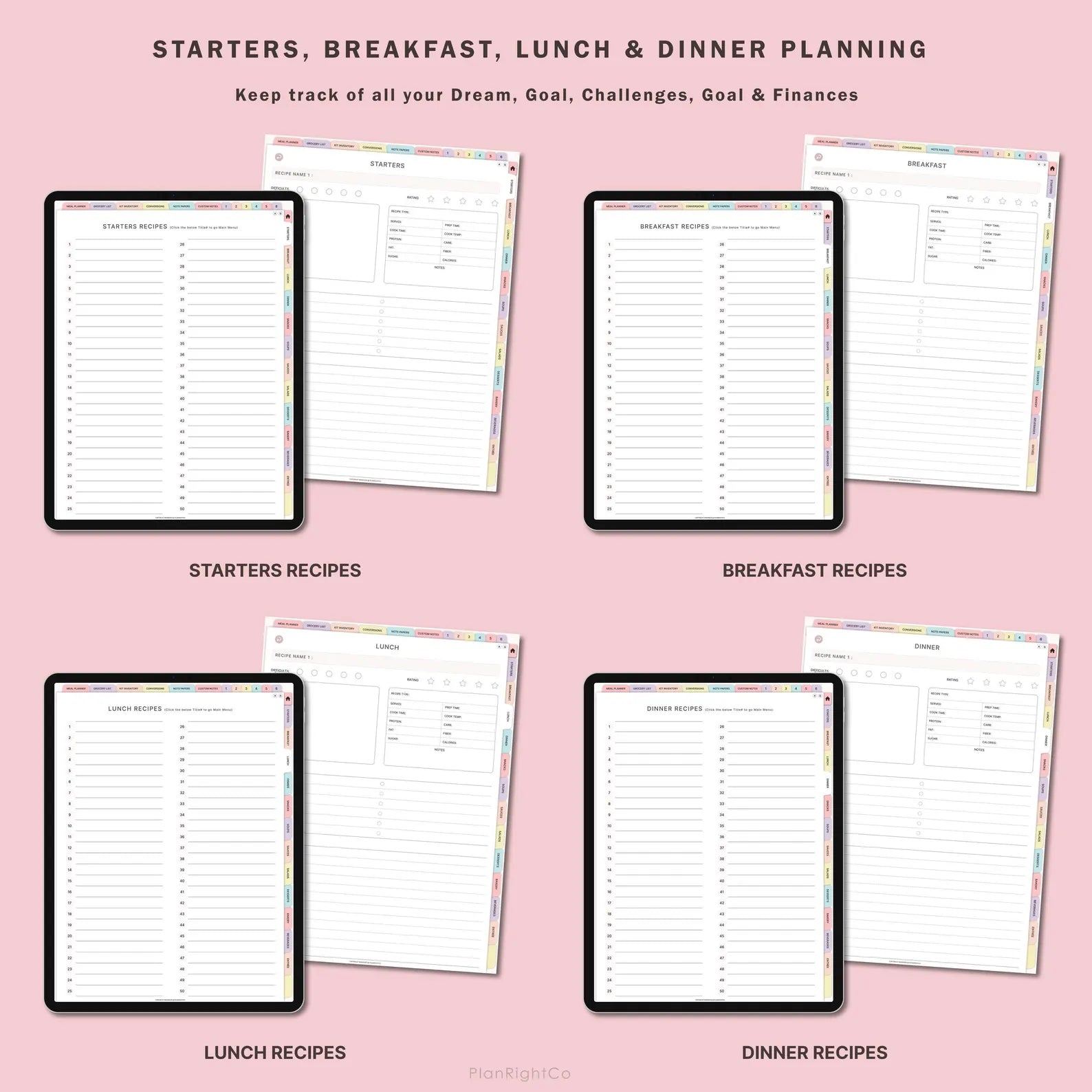 Digital Meal Planner with FREE Recipe Book and Recipe Journal