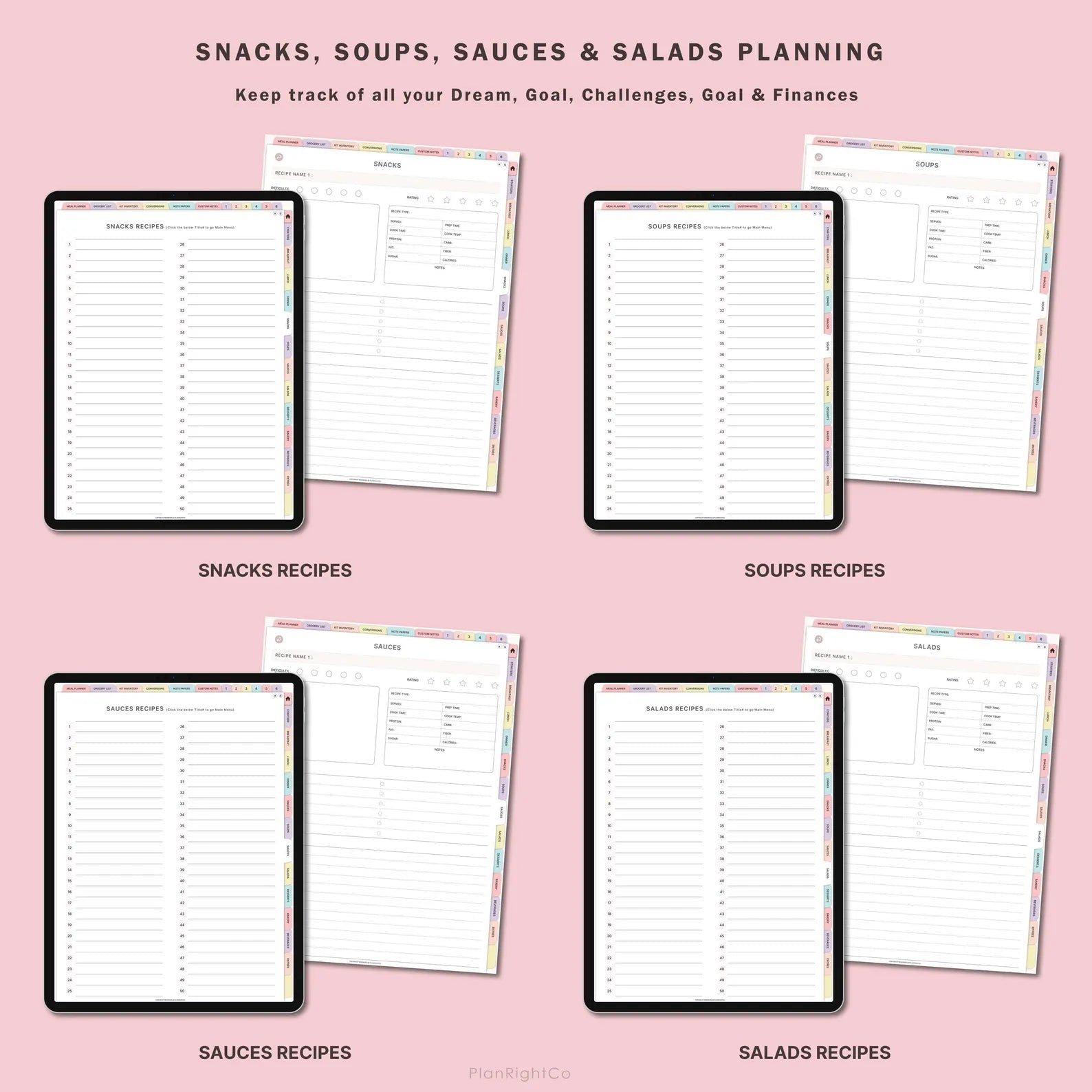 Digital Meal Planner with FREE Recipe Book and Recipe Journal