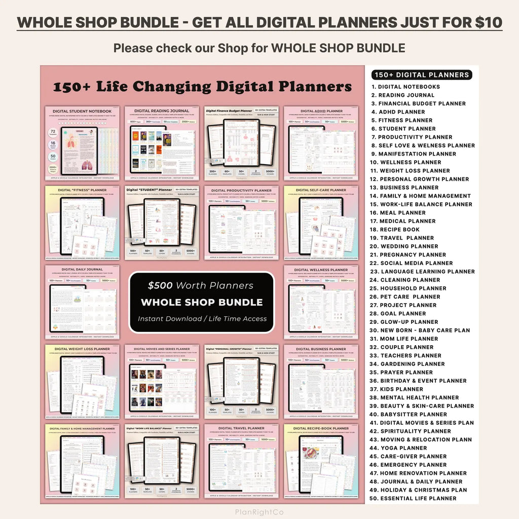 Digital Meal Planner with FREE Recipe Book and Recipe Journal