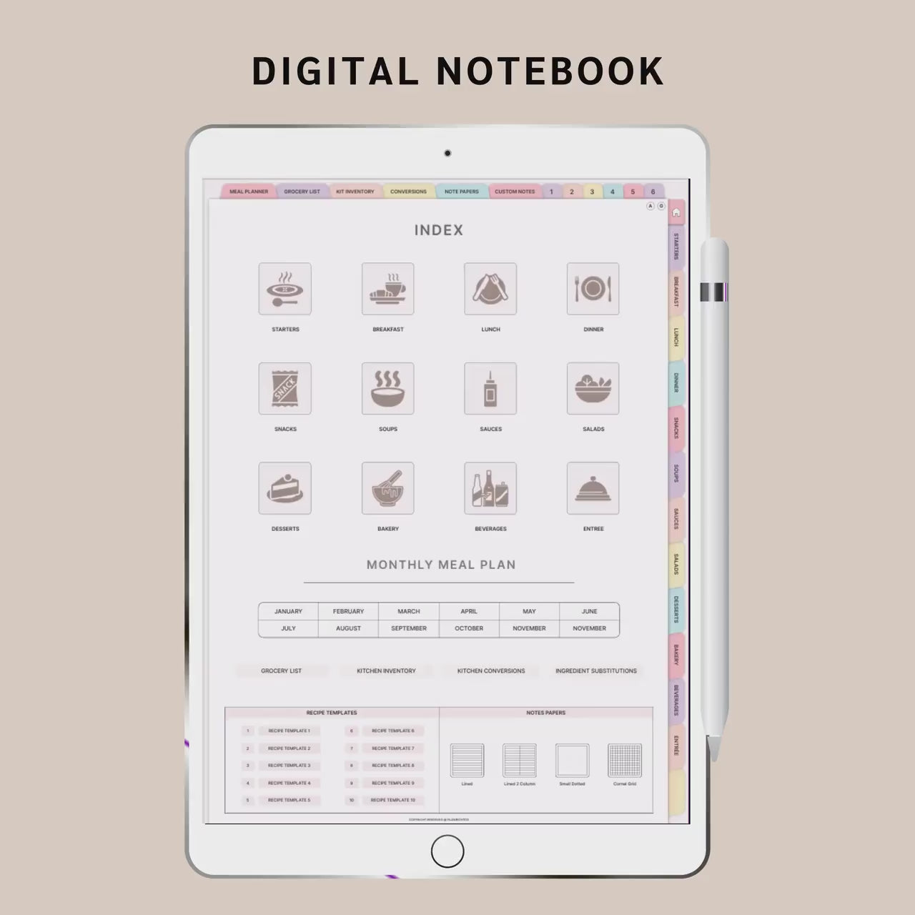 Digital Meal Planner with FREE Recipe Book and Recipe Journal